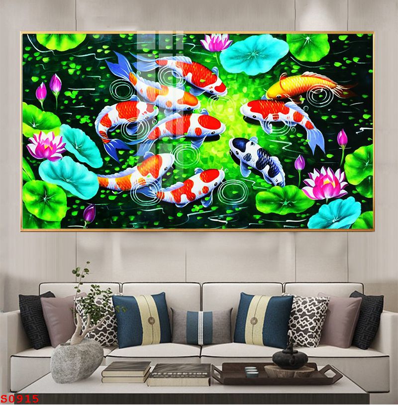 tranh-trang-guong-phong-thuy-ca-chep-hoa-sen-s0915