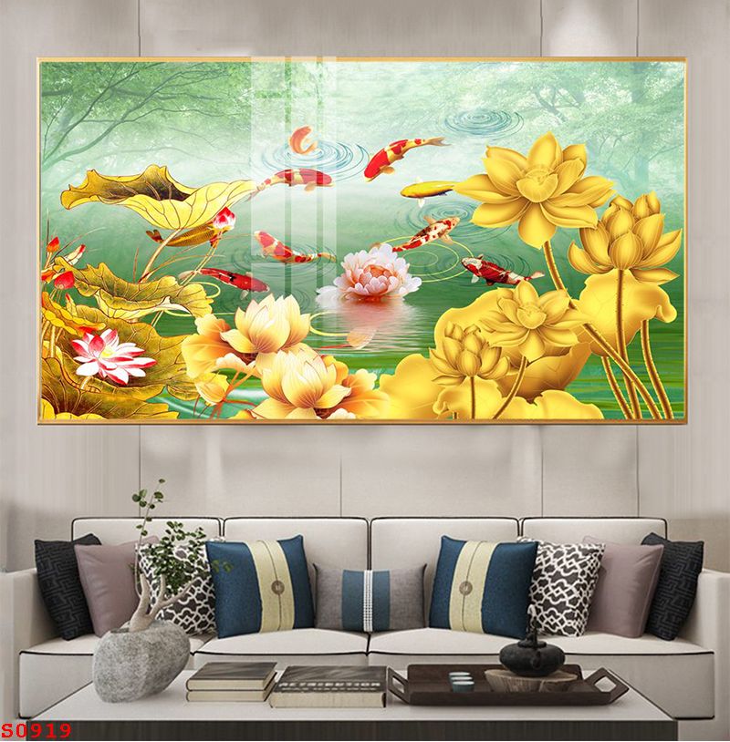 tranh-trang-guong-phong-thuy-ca-chep-hoa-sen-s0919