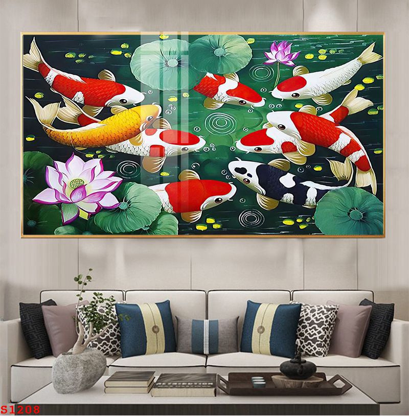 tranh-trang-guong-phong-thuy-ca-chep-hoa-sen-s1208