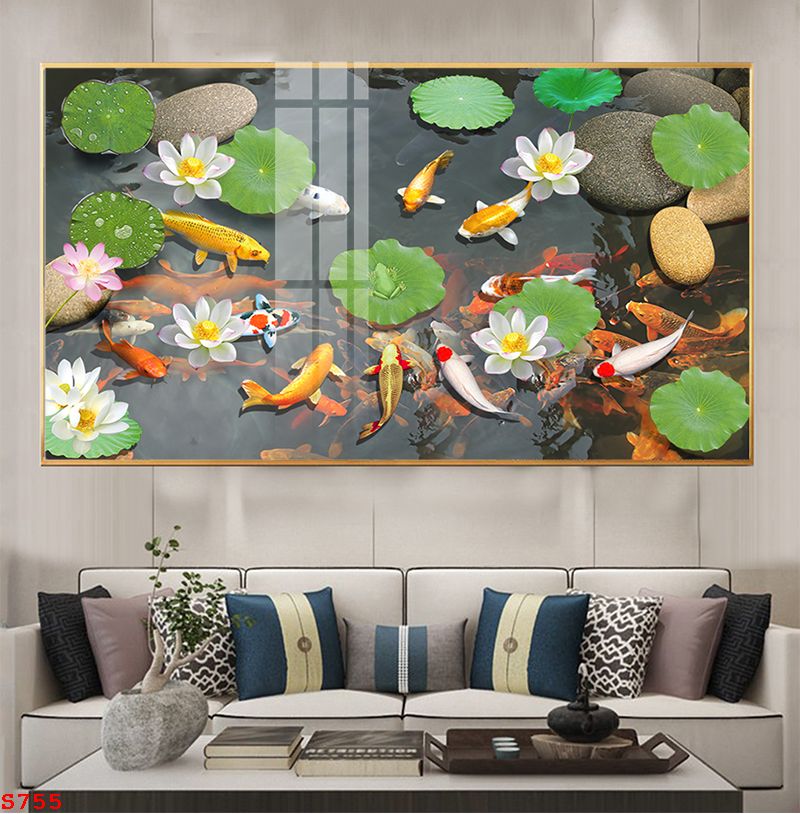 tranh-trang-guong-phong-thuy-ca-chep-hoa-sen-s755