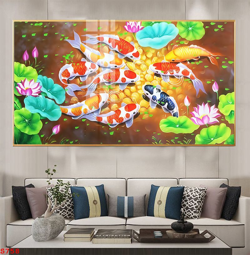 tranh-trang-guong-phong-thuy-ca-chep-hoa-sen-s758